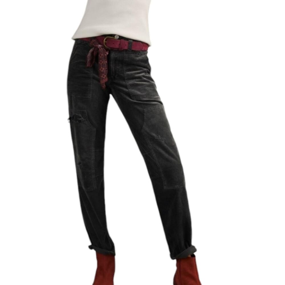 pilcro Corduroy Utility Pants Trousers, Black Patchwork Style, Casual Everyday